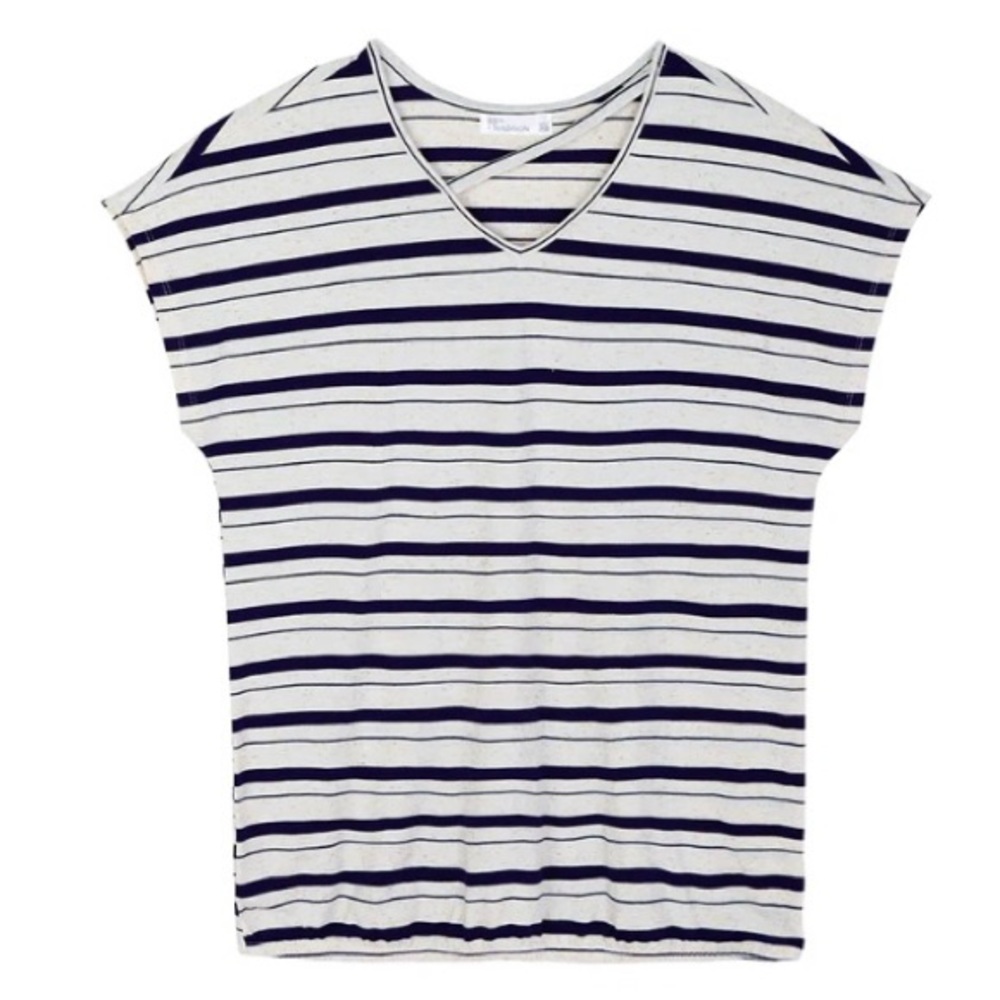 89TH + MADISON Dolman V-Neck Tee Short Sleeve Strappy Blue White Stripes XL NWT